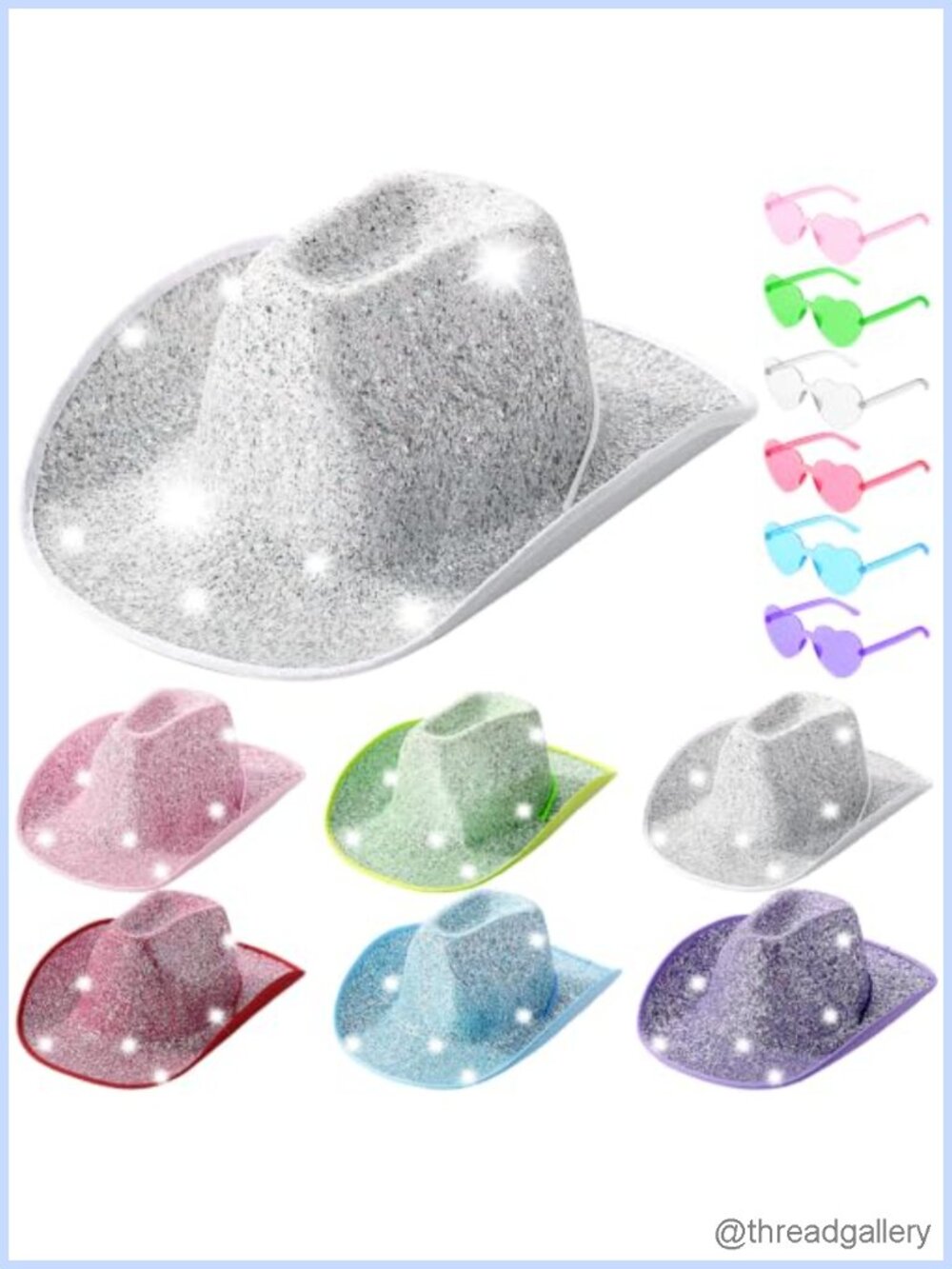 Haysandy Glitter Cowboy Hat Set 12 Pcs EVA Hats Heart Sunglasses Party